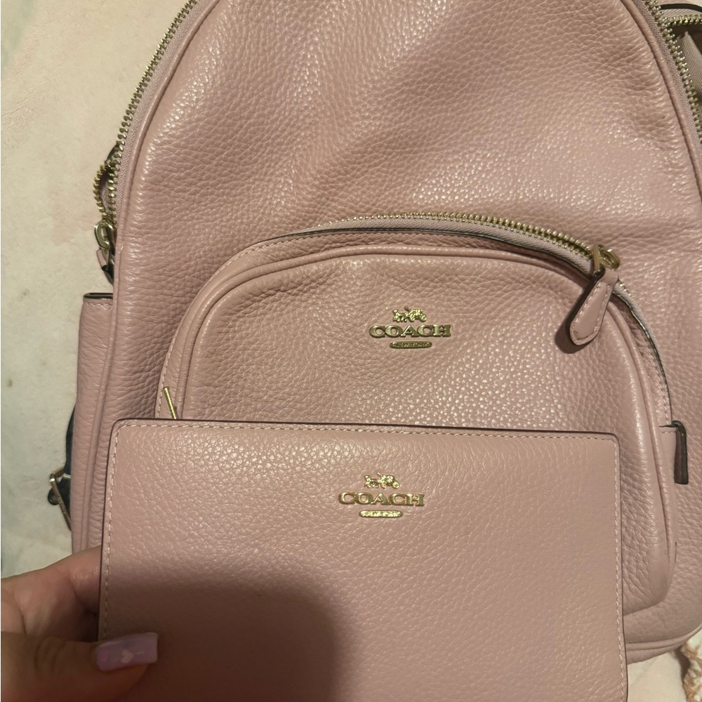 Coach Blush Pink Pebbled Leather Backpack with Matching Wallet